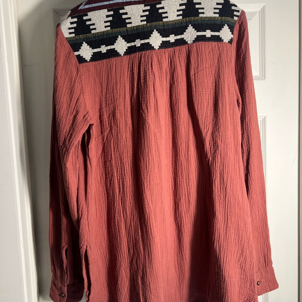 Bke Red Rust Patterned Button-Up Shirt Western Az… - image 7